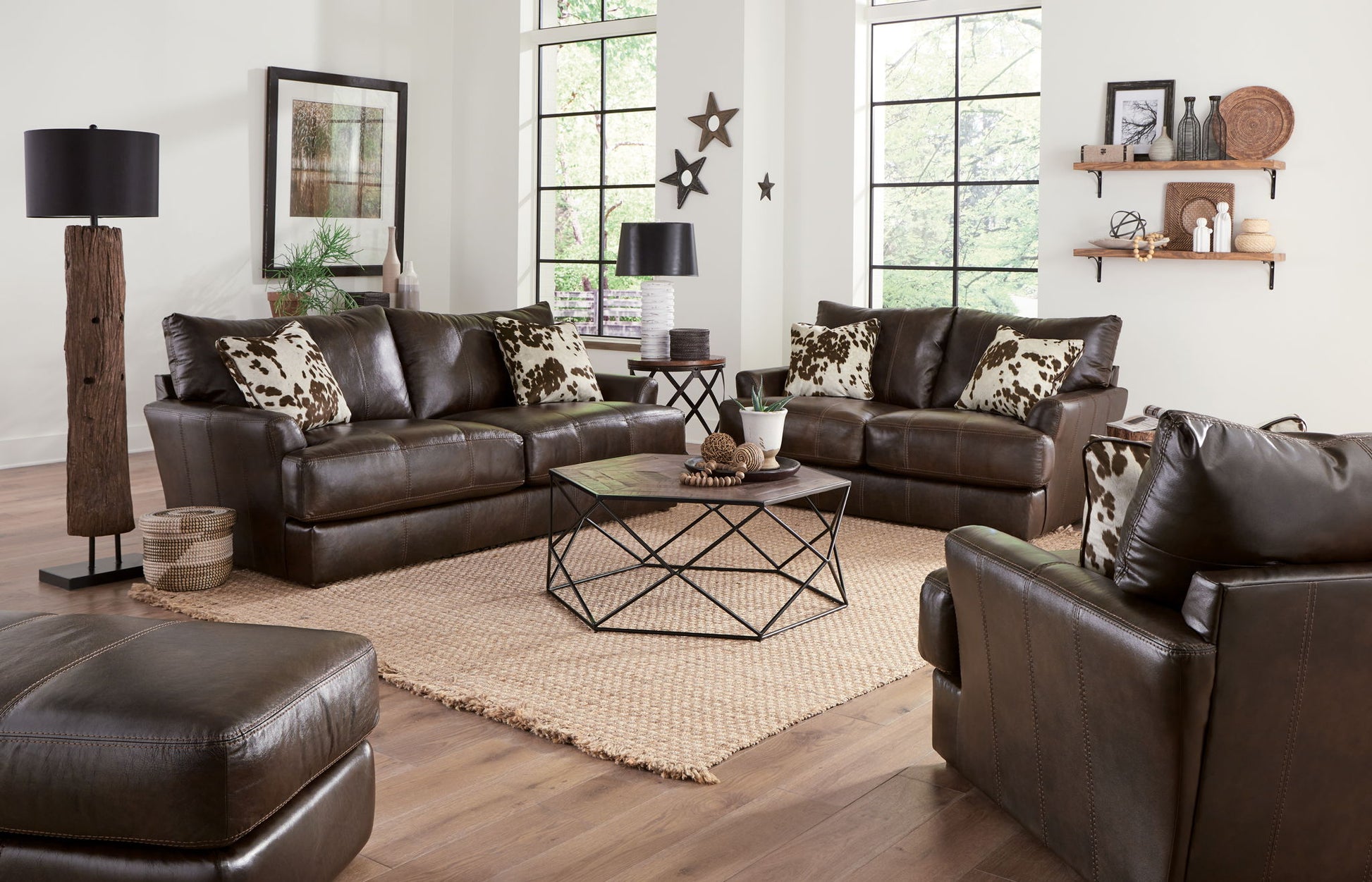 Pavia - Top Grain Italian Leather Sofa With Cuddler Cushions - Cocoa - Hornell Furniture Outlet