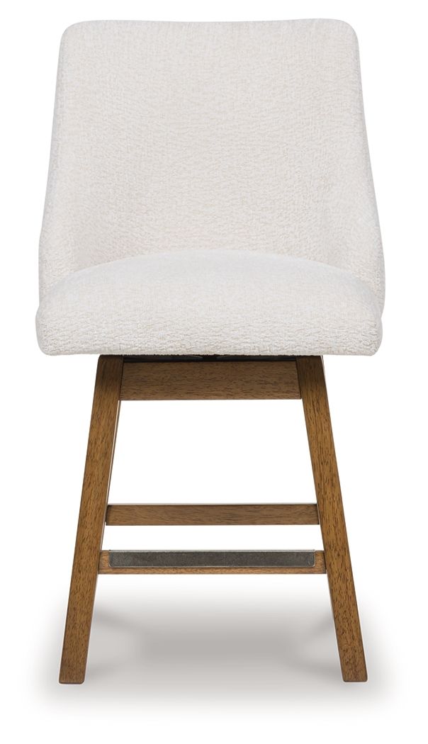 Cabalynn - Oatmeal / Light Brown - Upholstered Swivel Barstool (Set of 2) - Hornell Furniture Outlet