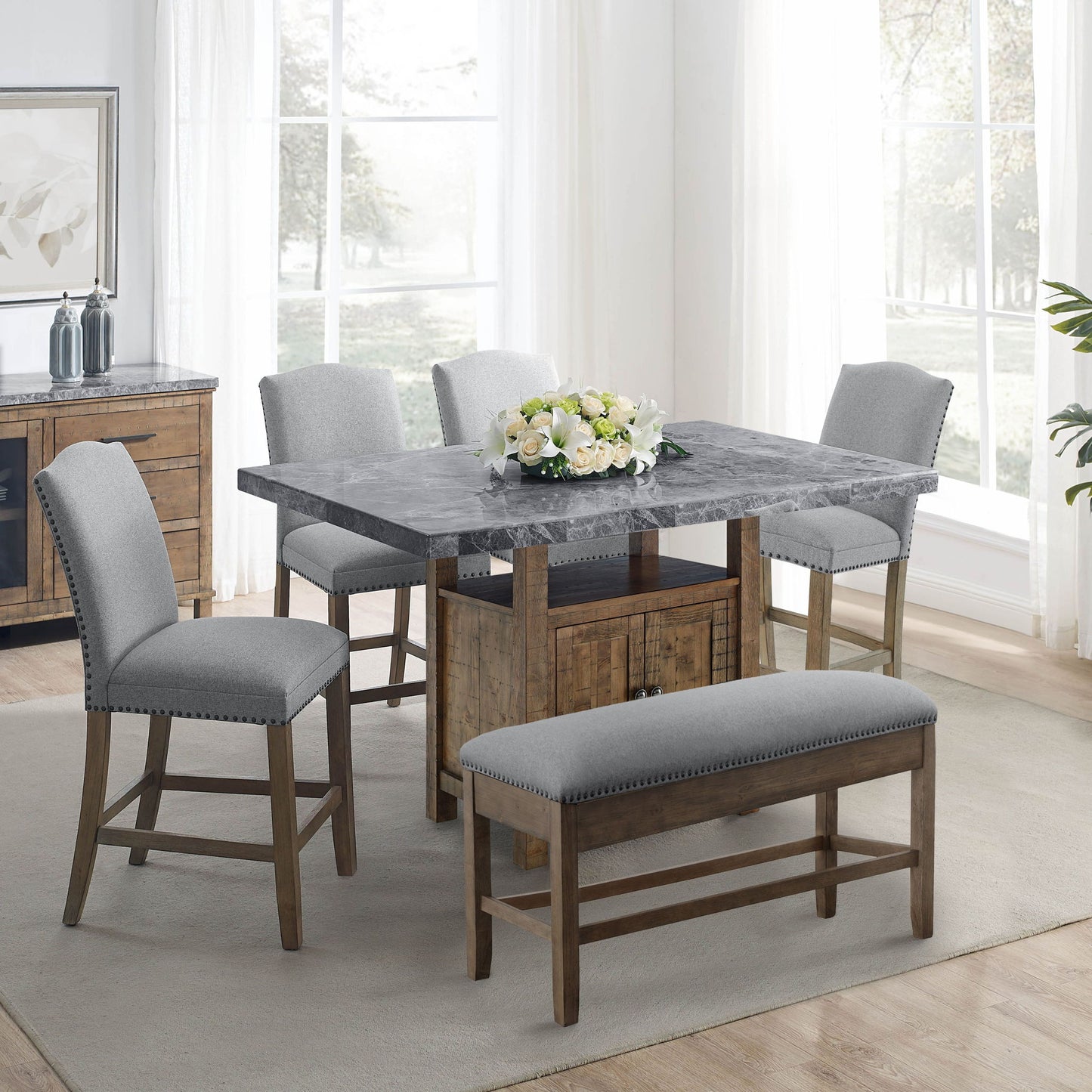 Grayson - Counter Dining Set - Distressed Wood Base - Hornell Furniture Outlet