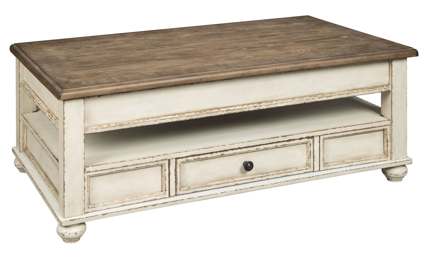 Realyn - White / Brown - Lift Top Cocktail Table - Hornell Furniture Outlet