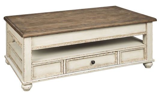 Realyn - White / Brown - Lift Top Cocktail Table - Hornell Furniture Outlet