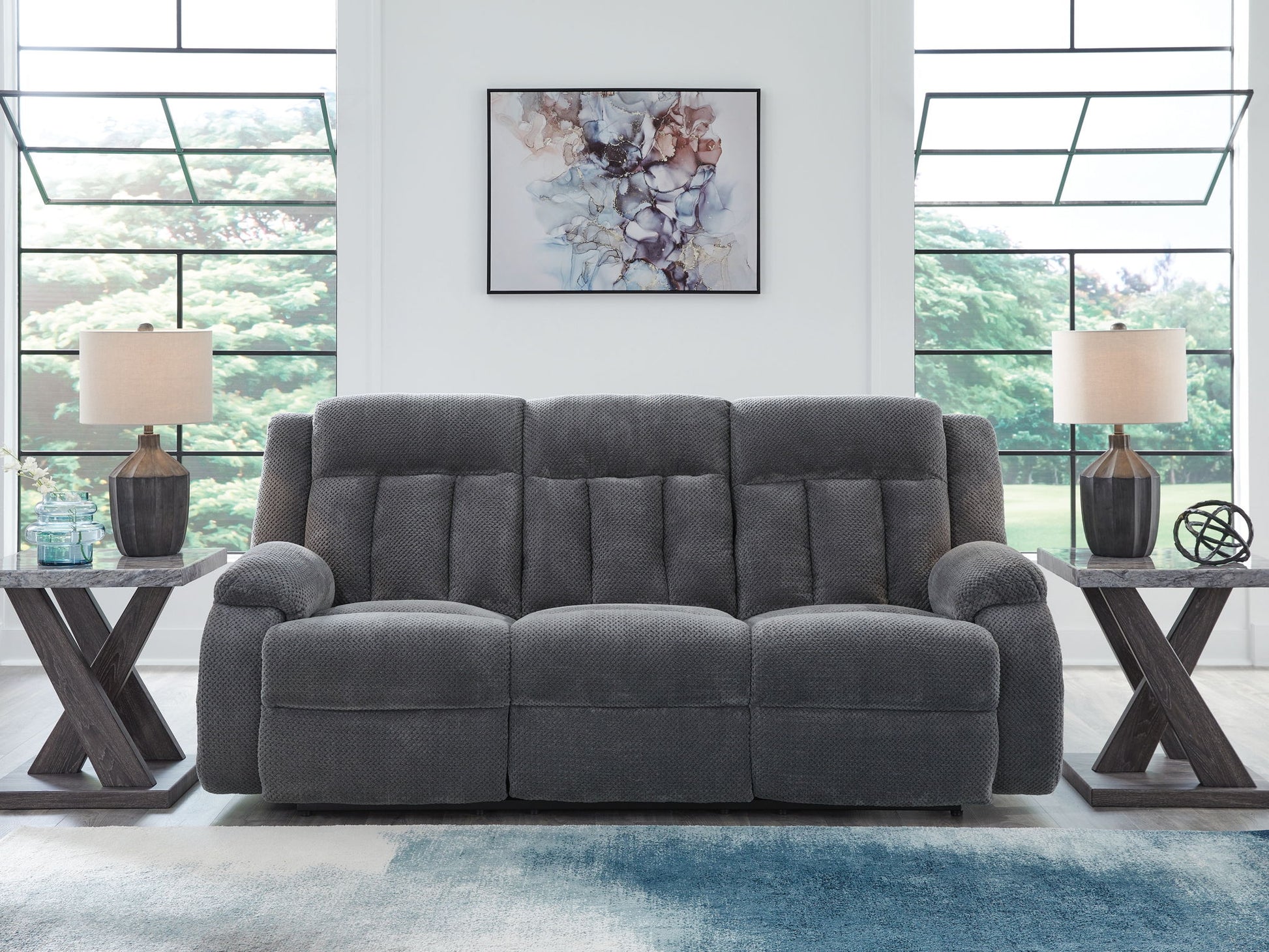 Observation - Steel - Reclining Power Sofa With Drop Down Table - Hornell Furniture Outlet