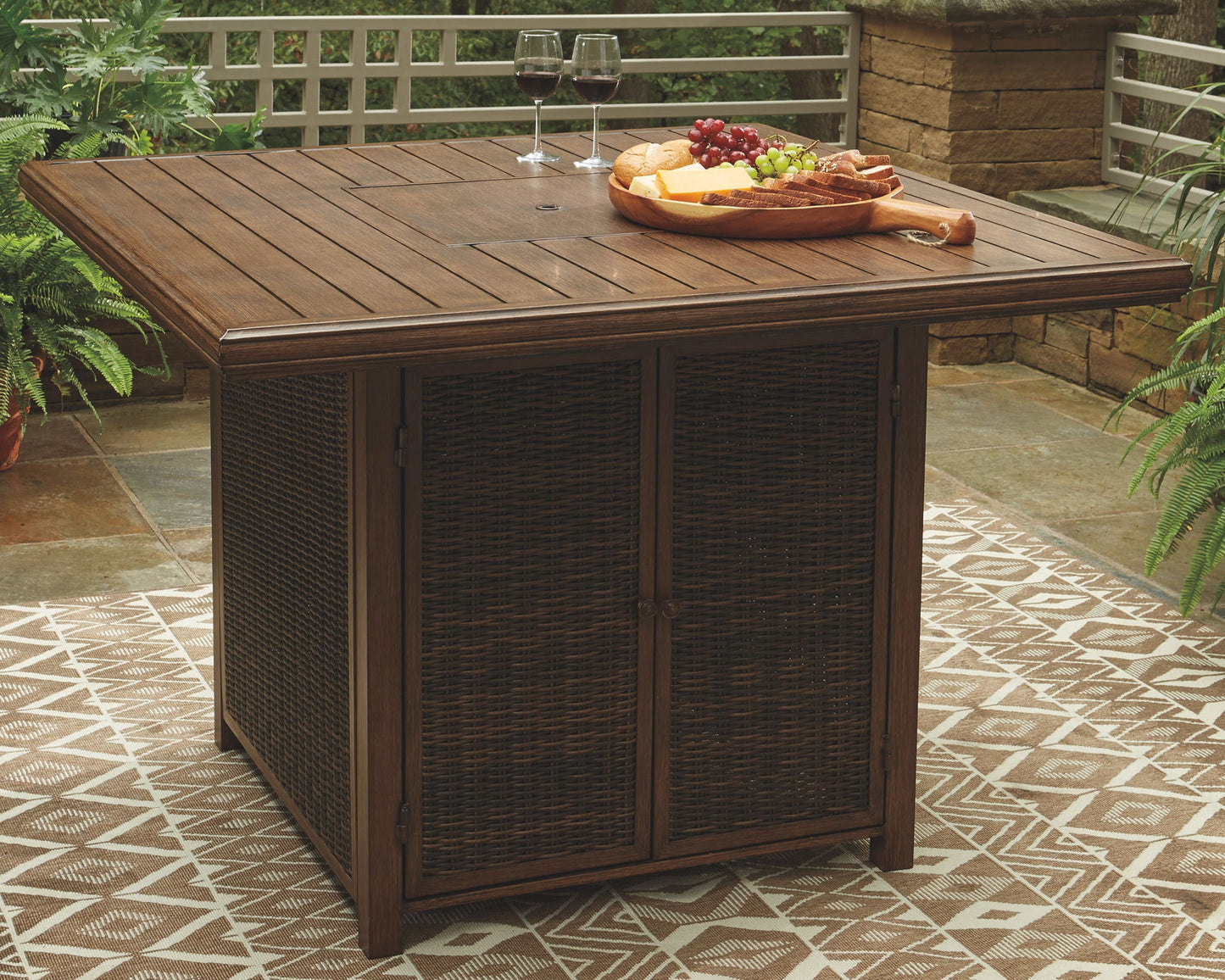 Paradise Trail - Medium Brown - Square Bar Table w/Fire Pit - Hornell Furniture Outlet