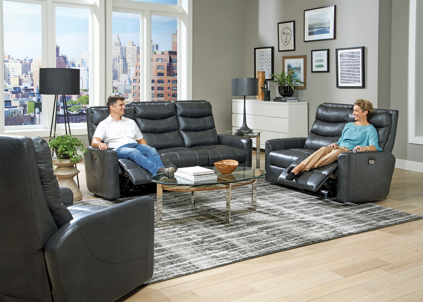 Bosa - Leather Power Reclining Sofa - Charcoal - Hornell Furniture Outlet