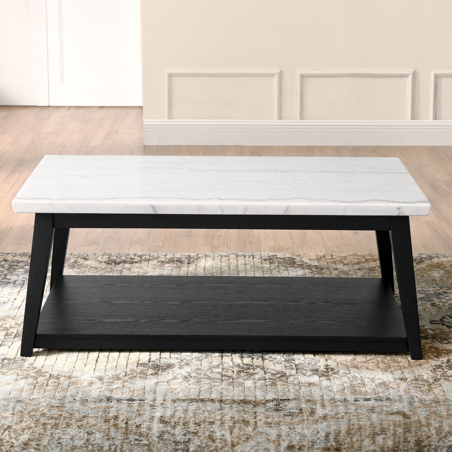 Vida - Marble Cocktail Table With Casters - Black / White - Hornell Furniture Outlet