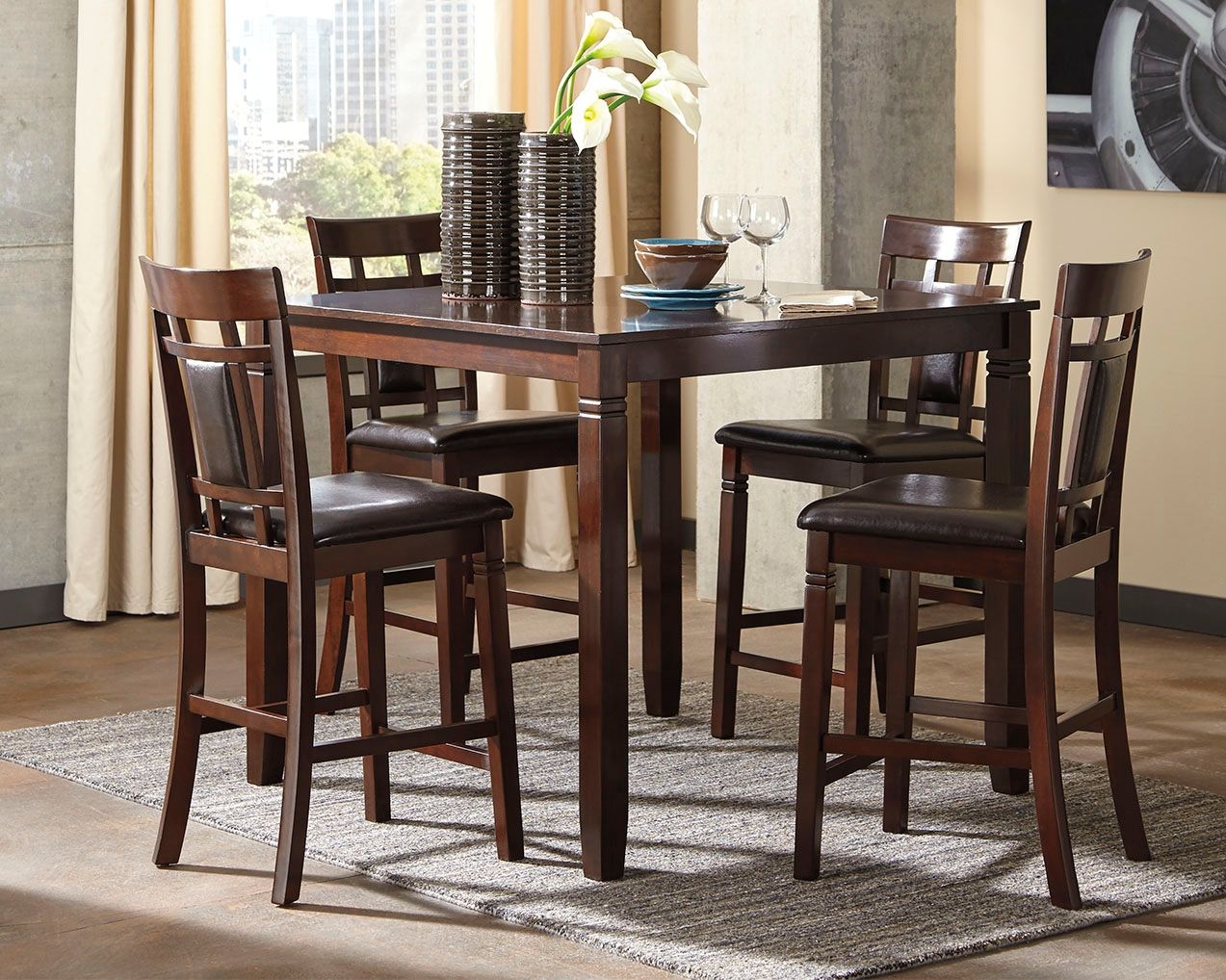 Bennox - Brown - DRM Counter Table Set (Set of 5) - Hornell Furniture Outlet