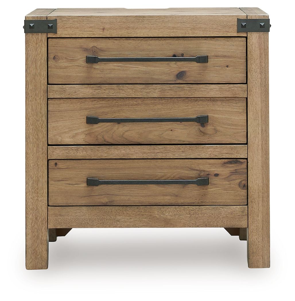 Ridgester - Three Drawer Night Stand - Light Brown - Hornell Furniture Outlet