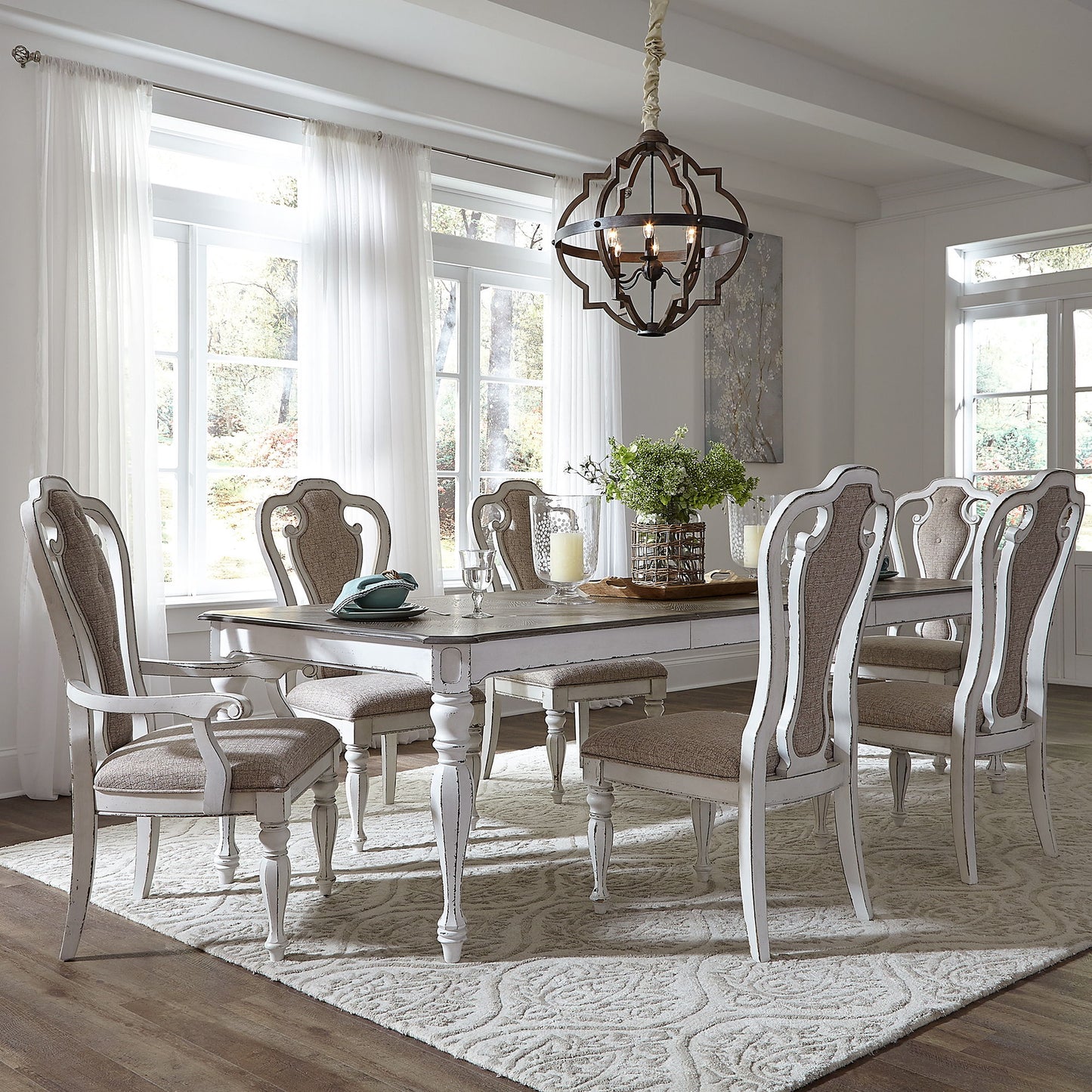 Magnolia Manor - Pedestal Table Set With Upholstered Chairs - Hornell Furniture Outlet