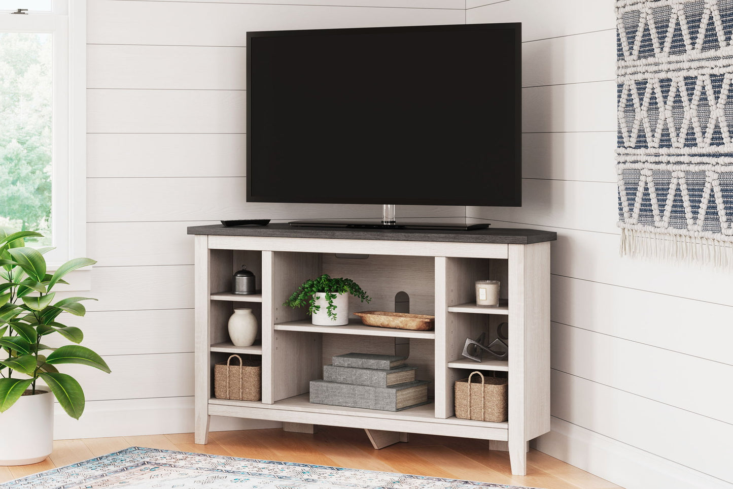 Dorrinson - Two - tone - Corner TV Stand/Fireplace OPT - Hornell Furniture Outlet