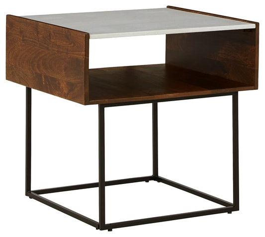 Rusitori - Brown / Beige / White - Rectangular End Table - Hornell Furniture Outlet
