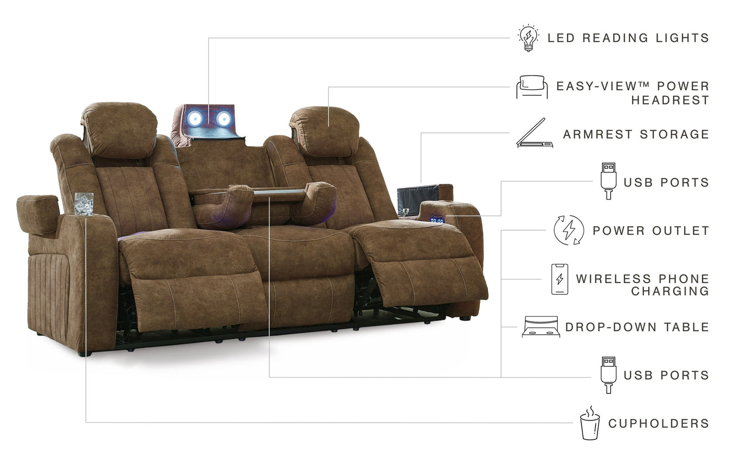 Wolfridge - Brindle - Power Reclining Loveseat With Console /Adj Hdrst - Hornell Furniture Outlet