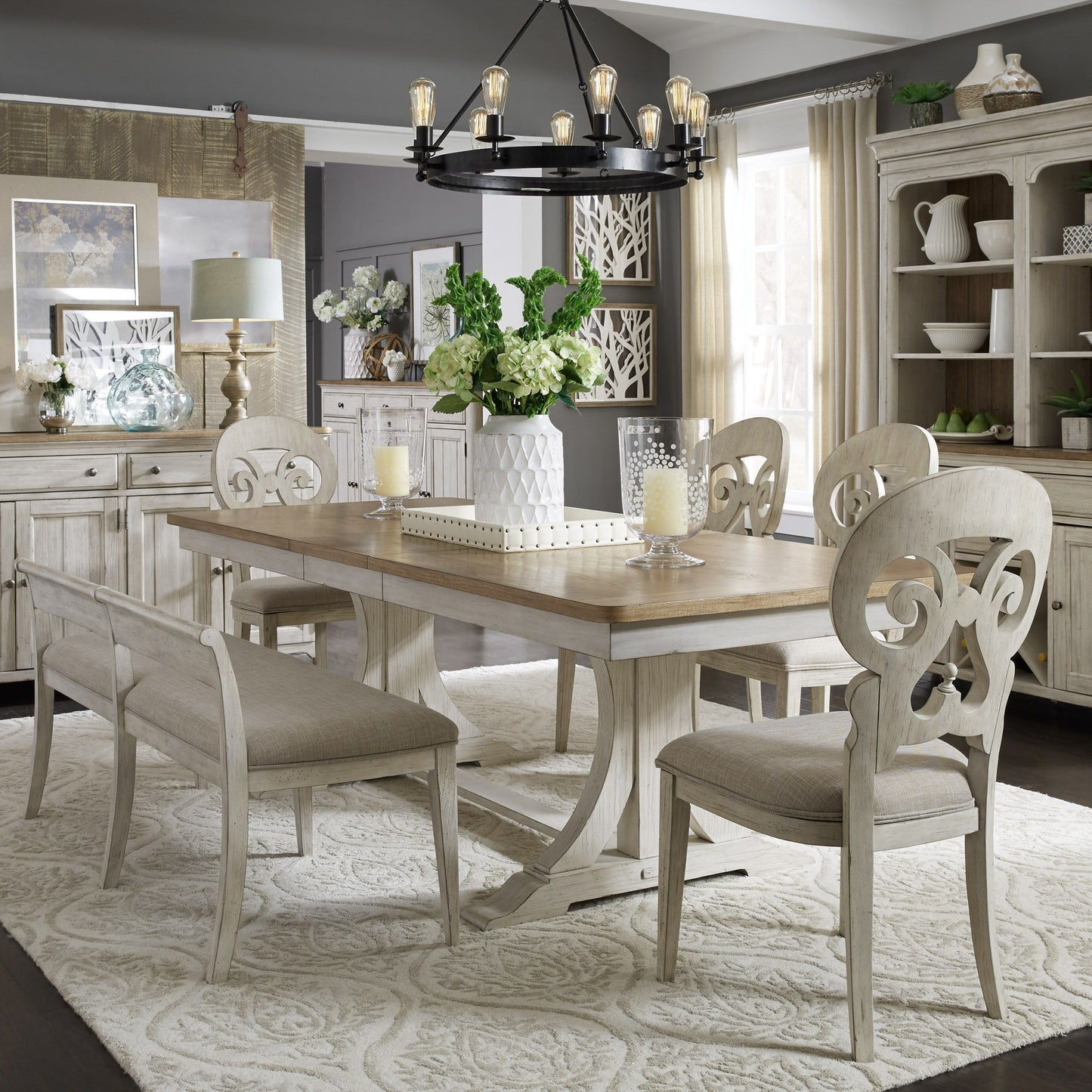 Farmhouse Reimagined - Trestle Table Set - Hornell Furniture Outlet