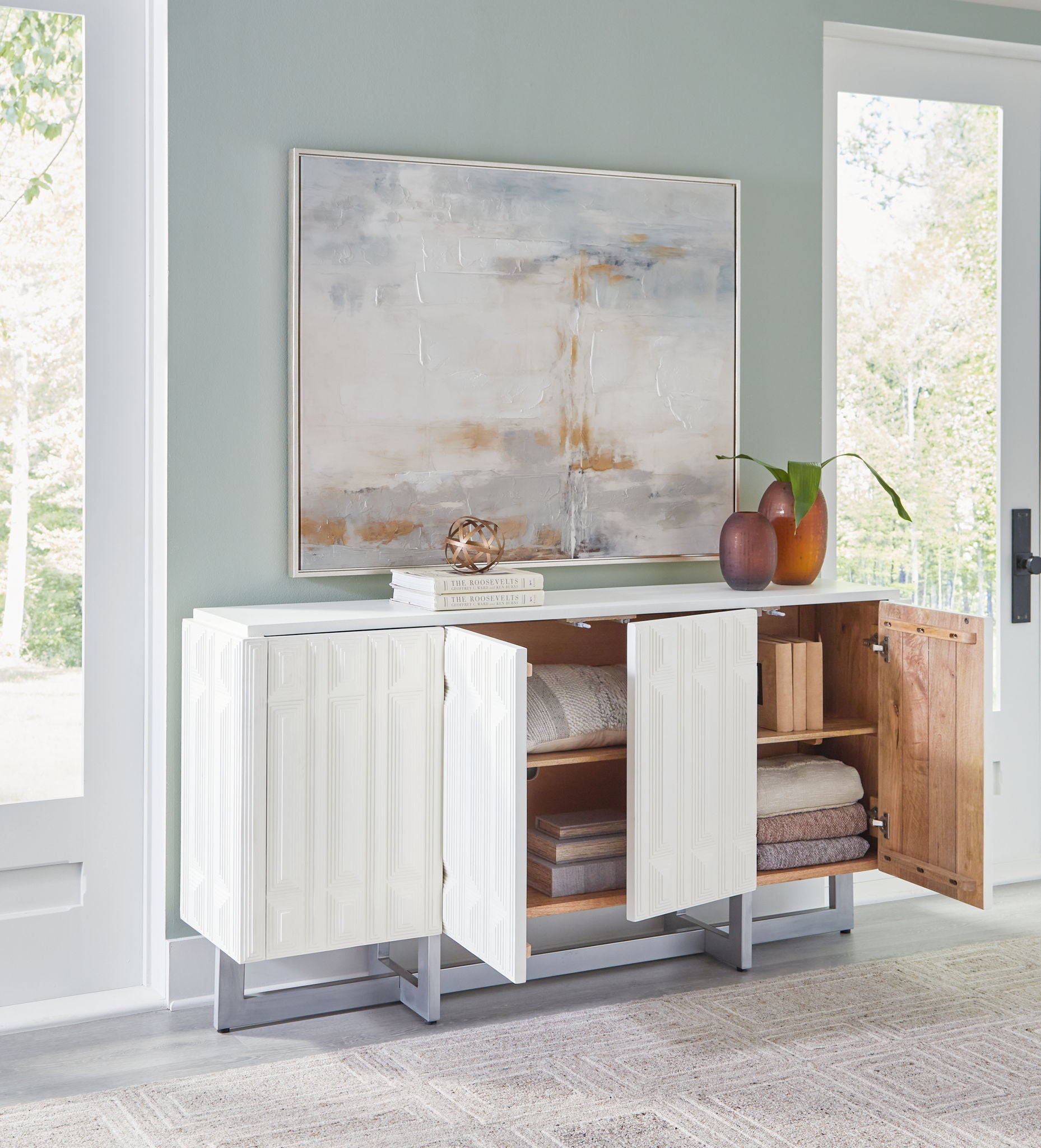 Ornawel - Distressed White - Accent Cabinet - Hornell Furniture Outlet