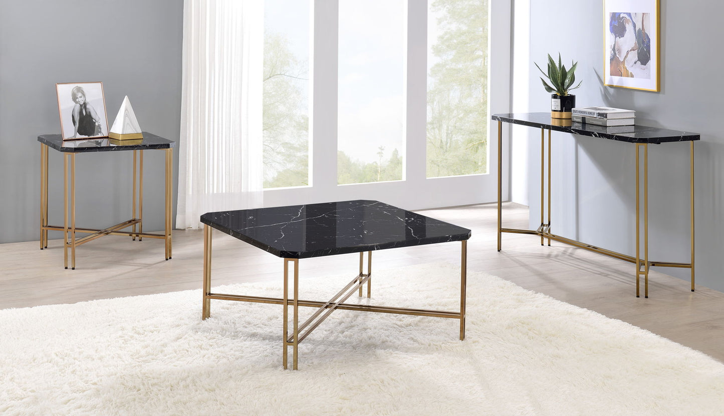 Daxton - Faux Marble Top Sofa Table - Black - Hornell Furniture Outlet
