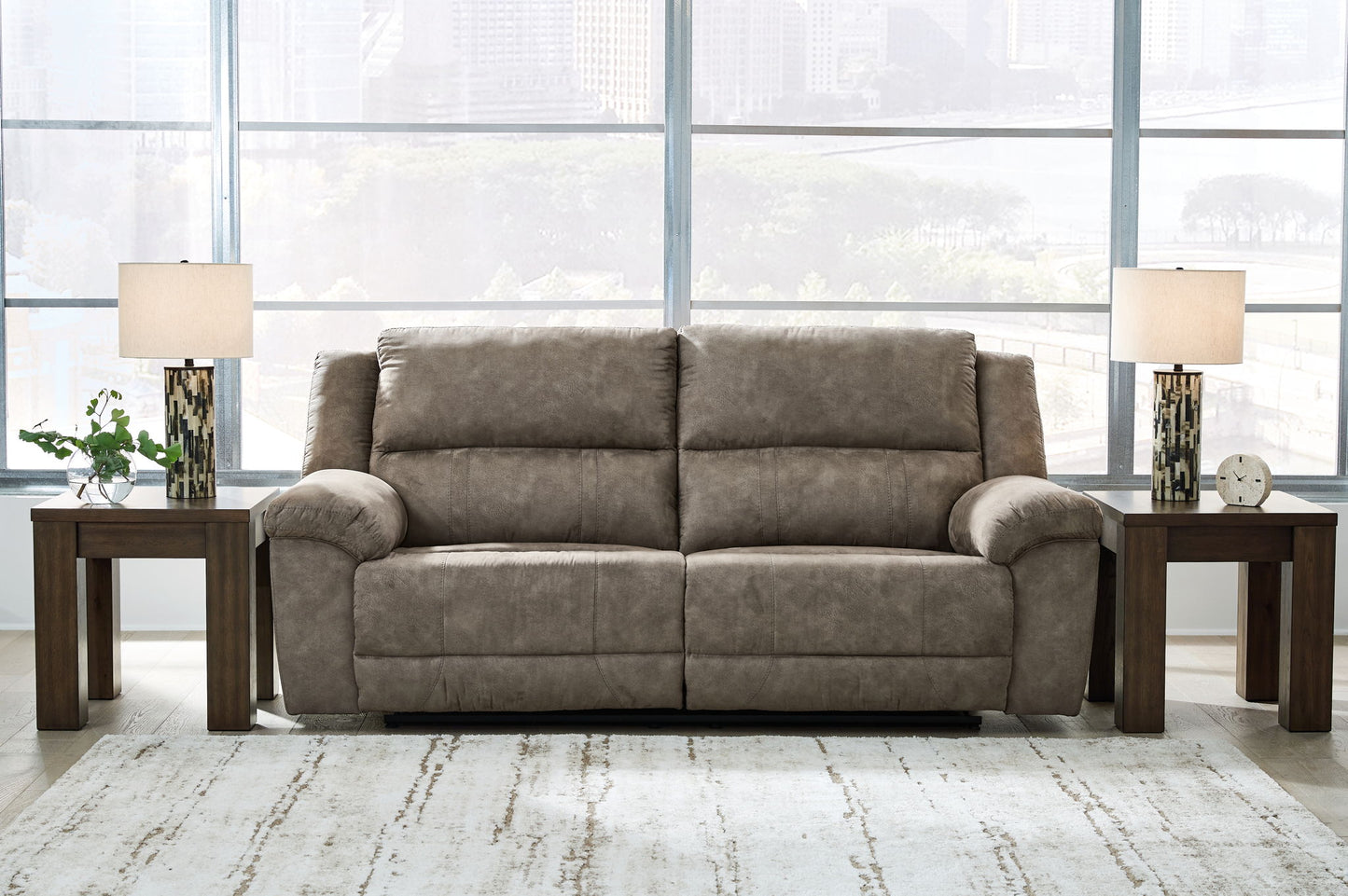 Laresview - Fossil - 2 Seat Reclining Sofa - Hornell Furniture Outlet