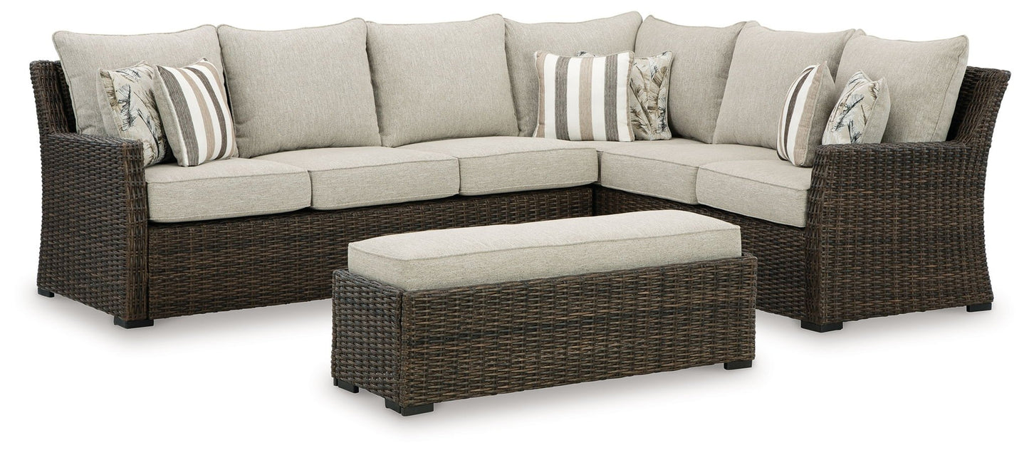 Brook Ranch - Brown - Sofa Sectional, Bench With Cushion (Set of 3) - Hornell Furniture Outlet