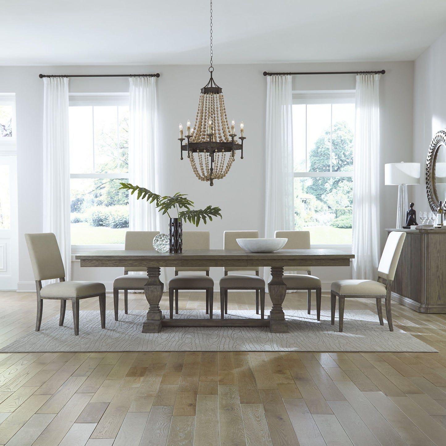 Westfield - 7 Piece Trestle Table Set - Light Brown - Hornell Furniture Outlet