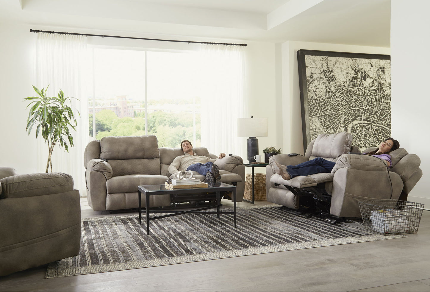 Flynn - Power Lay Flat Reclining Sofa Power Adjustable Headrest & Lumbar And Dual Heat & Massage - Fig - Hornell Furniture Outlet