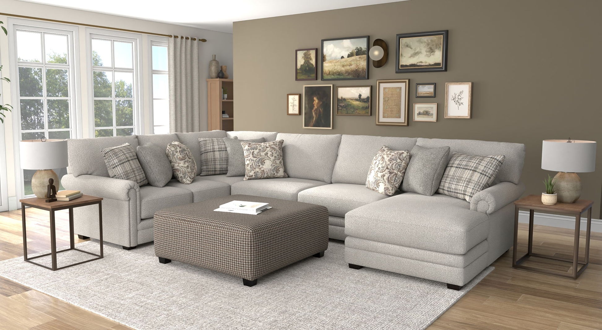Livingston - Sectional With Comfort Coil Seating, 40" Cocktail Ottoman And Accent Pillows Included - Hornell Furniture Outlet