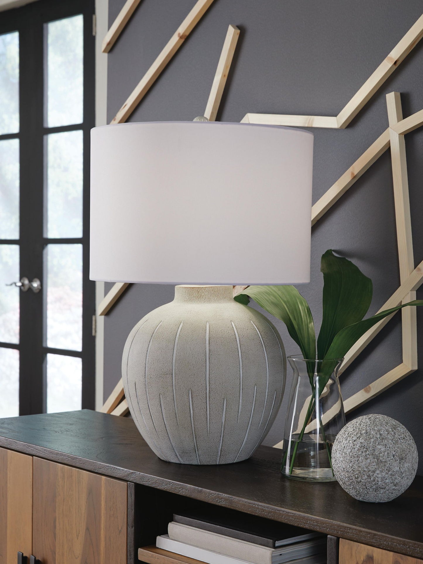 Calbert - Poly Table Lamp - Warm Gray - Hornell Furniture Outlet