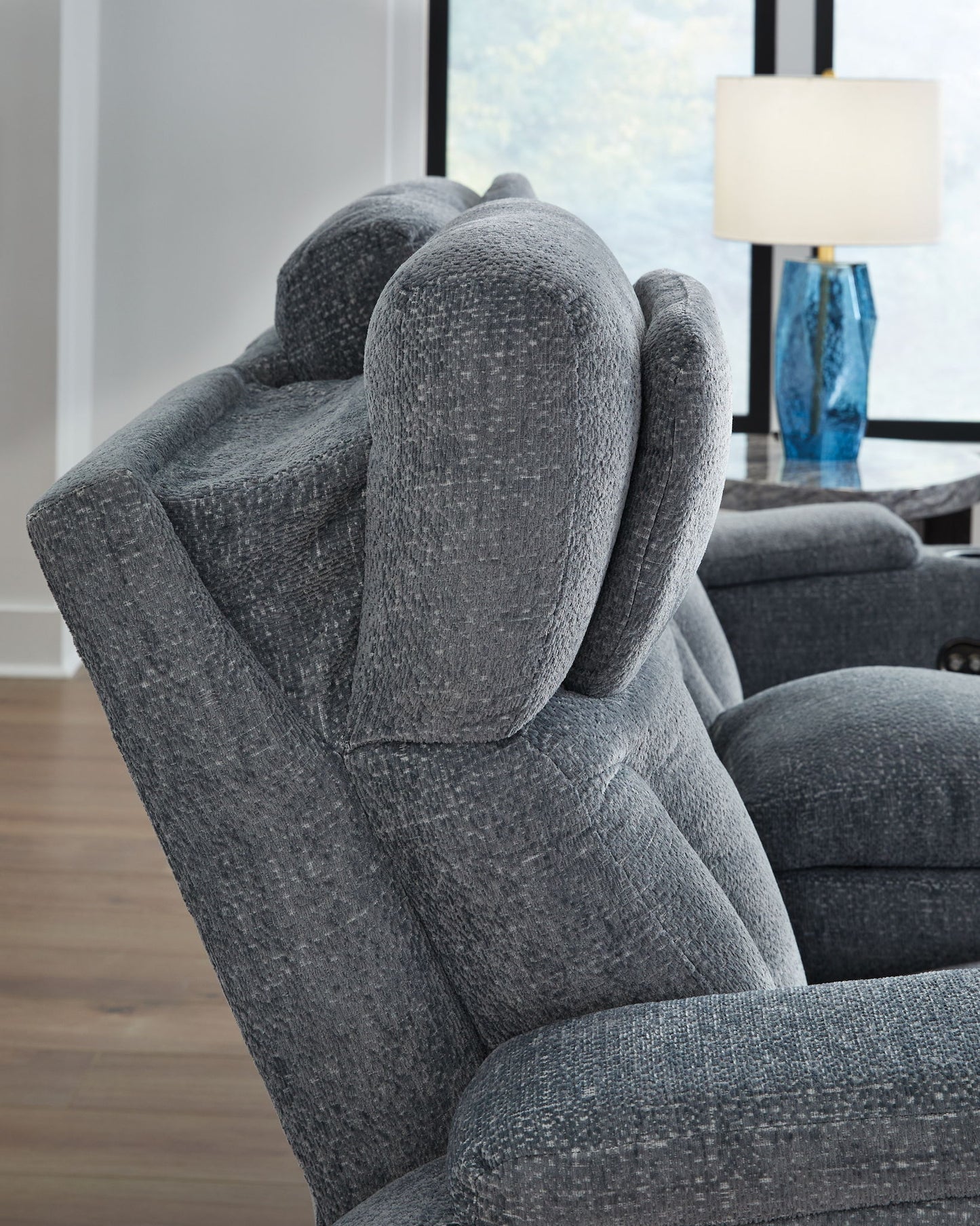 Studio Cave - Steel - Power Reclining Loveseat with Console - Hornell Furniture Outlet