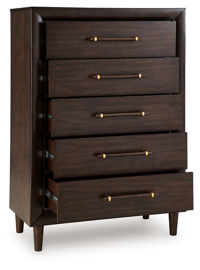 Dantenton - Five Drawer Chest - Merlot - Hornell Furniture Outlet