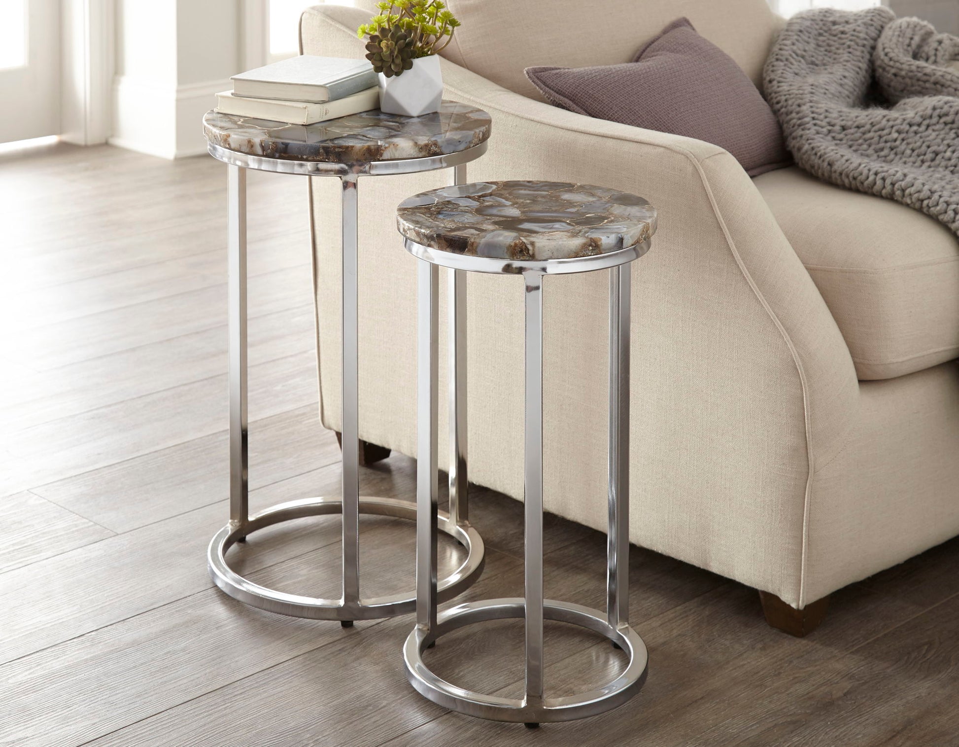 Onyx - Agate Top Nesting Table - Pearl Silver - Hornell Furniture Outlet