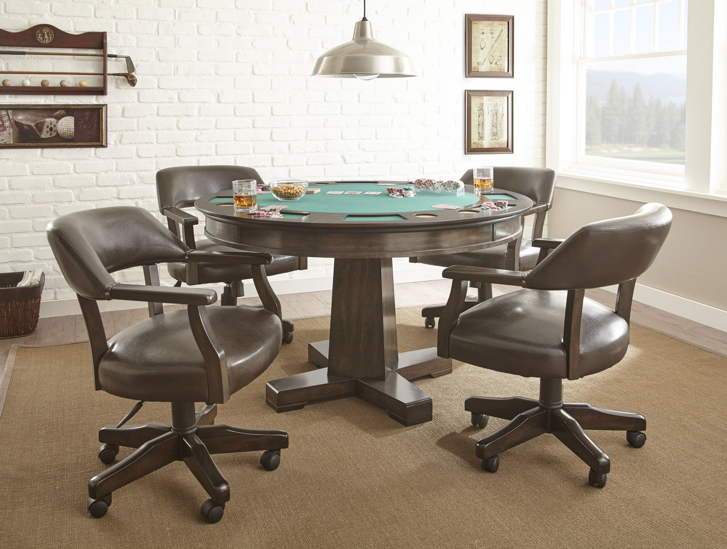 Ruby - 5 Piece Dining Set With Game Table - Brown - Hornell Furniture Outlet