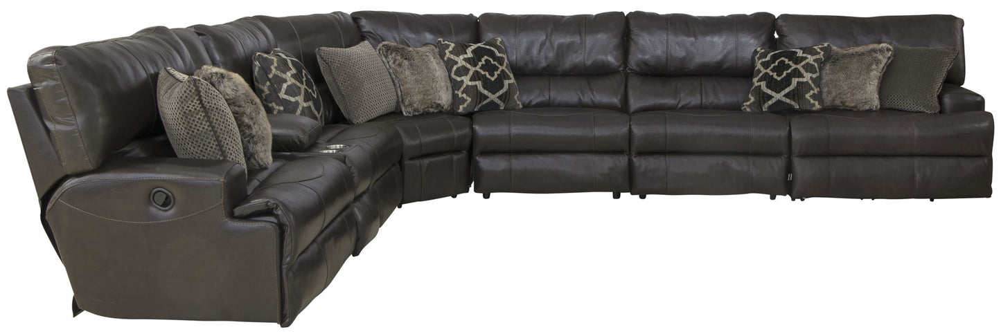 Como - 7 Piece Italian Leather Match Reclining Sectional - Hornell Furniture Outlet
