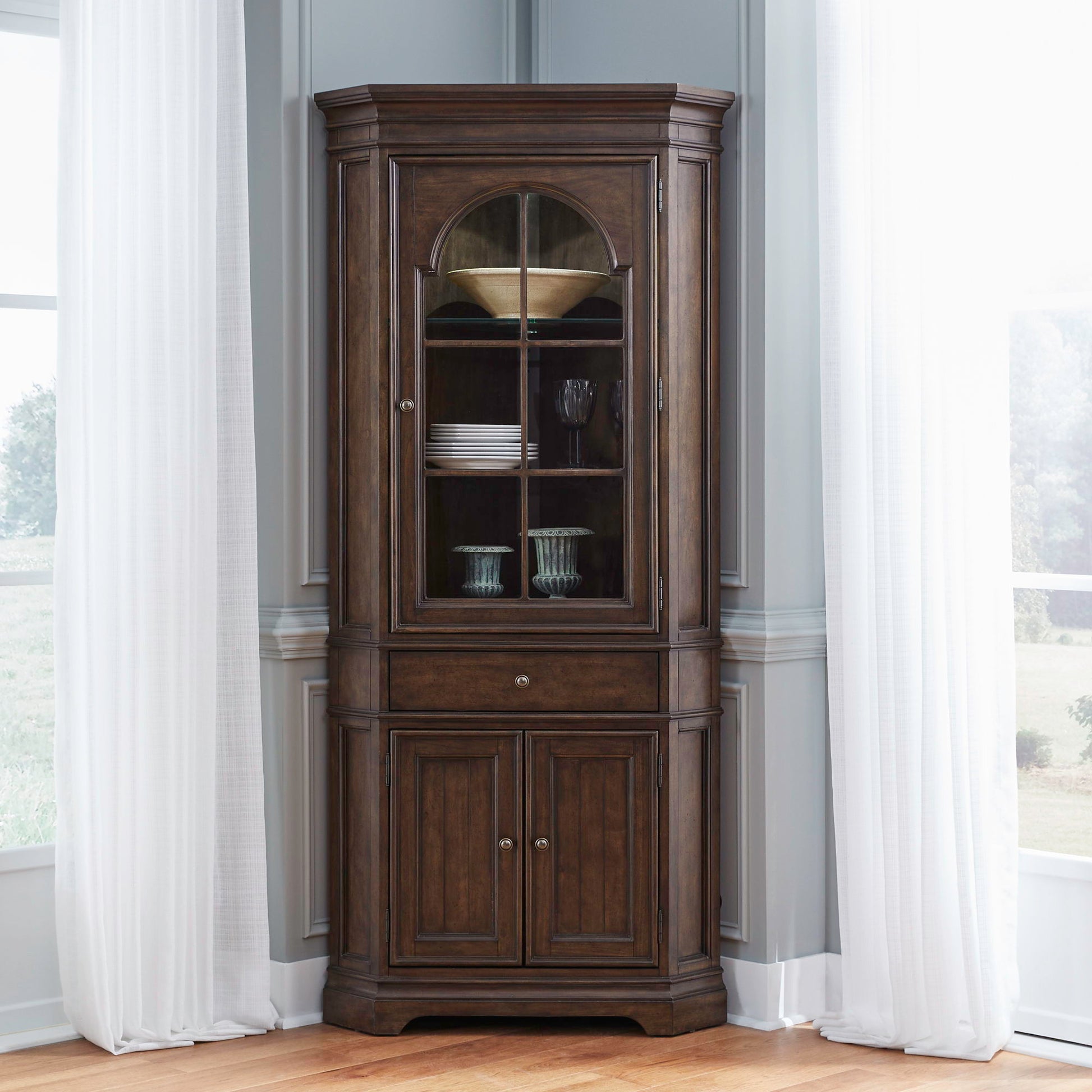 Arden Road - Corner Cabinet - Satin Cherry - Hornell Furniture Outlet