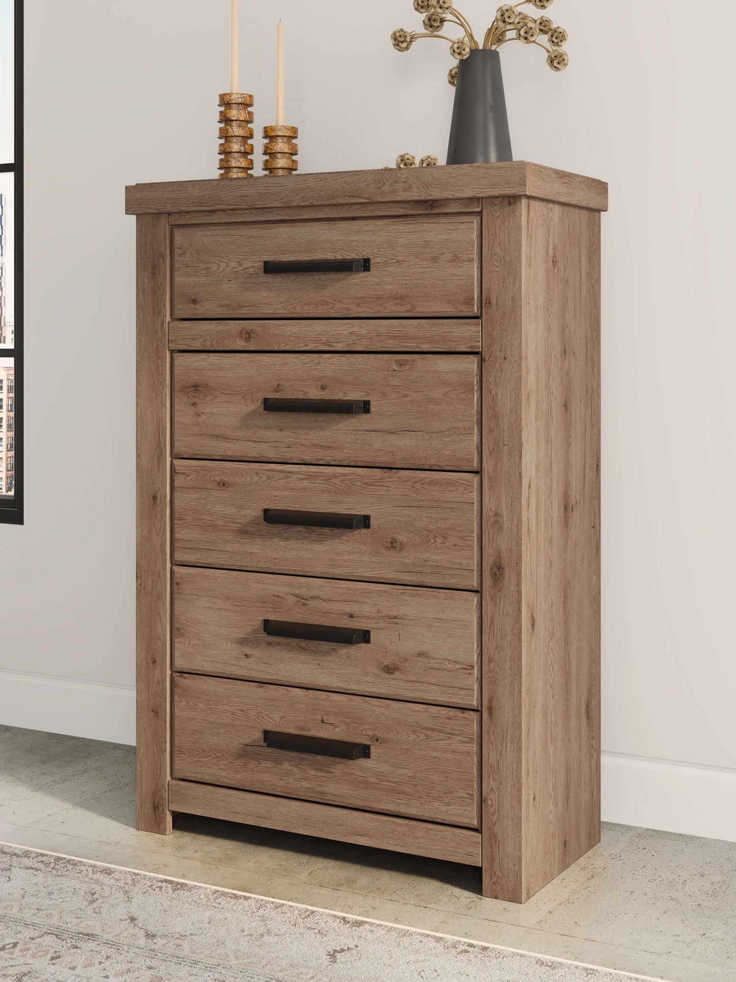 Oliandon - Five Drawer Chest - Light Brown - Hornell Furniture Outlet