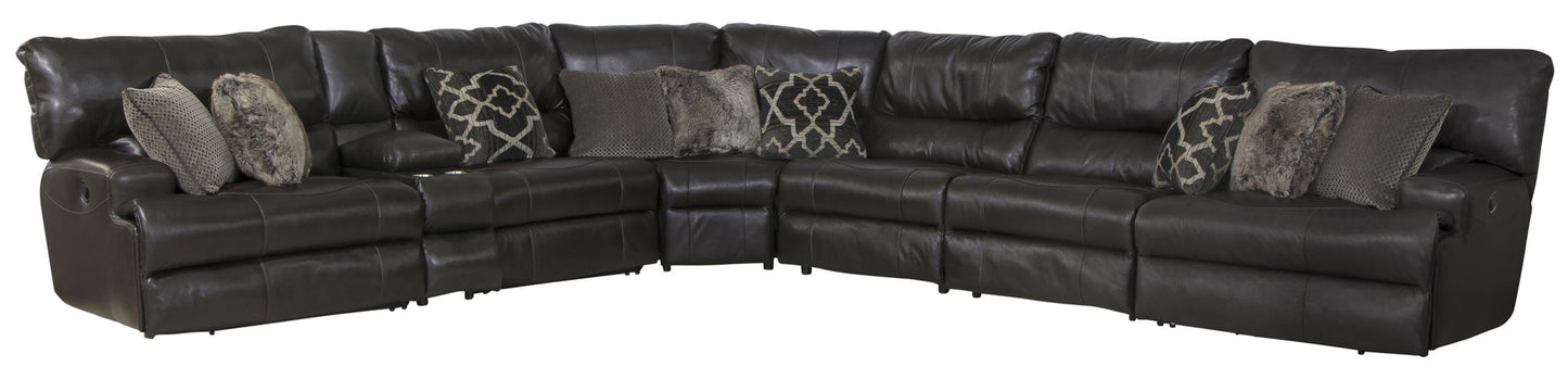 Como - 7 Piece Italian Leather Match Reclining Sectional - Hornell Furniture Outlet