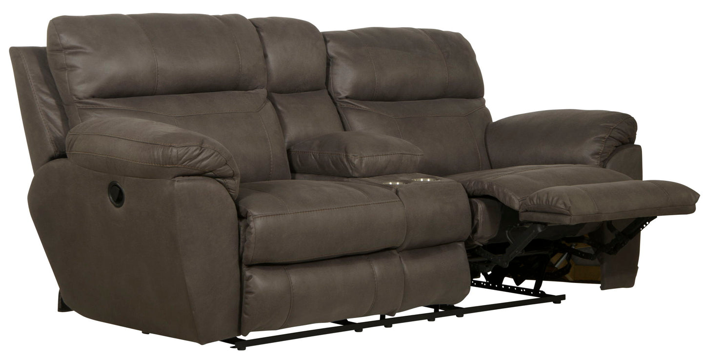 Atlas - Reclining Console Loveseat With Storage - Charcoal - Hornell Furniture Outlet