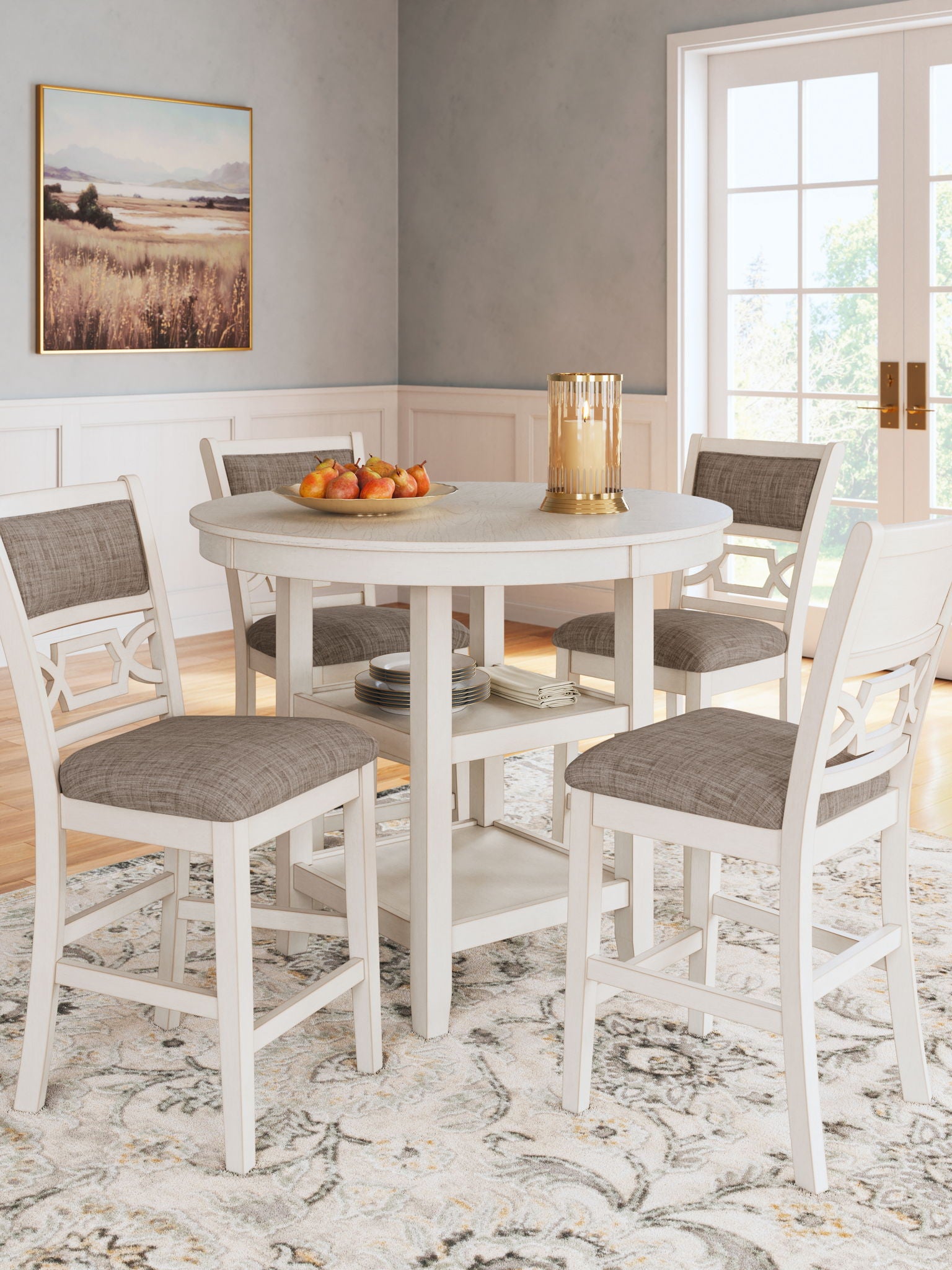 Erinberg - Antique White - Dining Room Counter Table Set (Set of 5) - Hornell Furniture Outlet