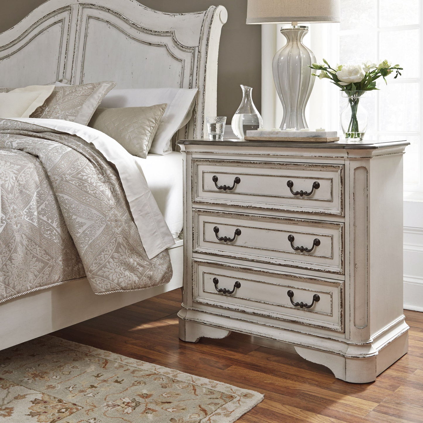 Magnolia Manor - 3 Drawer Bedside Chest With Charging Station - White - Hornell Furniture Outlet