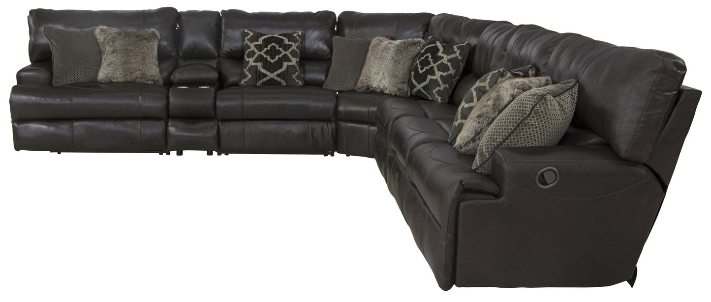 Como - 7 Piece Italian Leather Match Reclining Sectional - Hornell Furniture Outlet