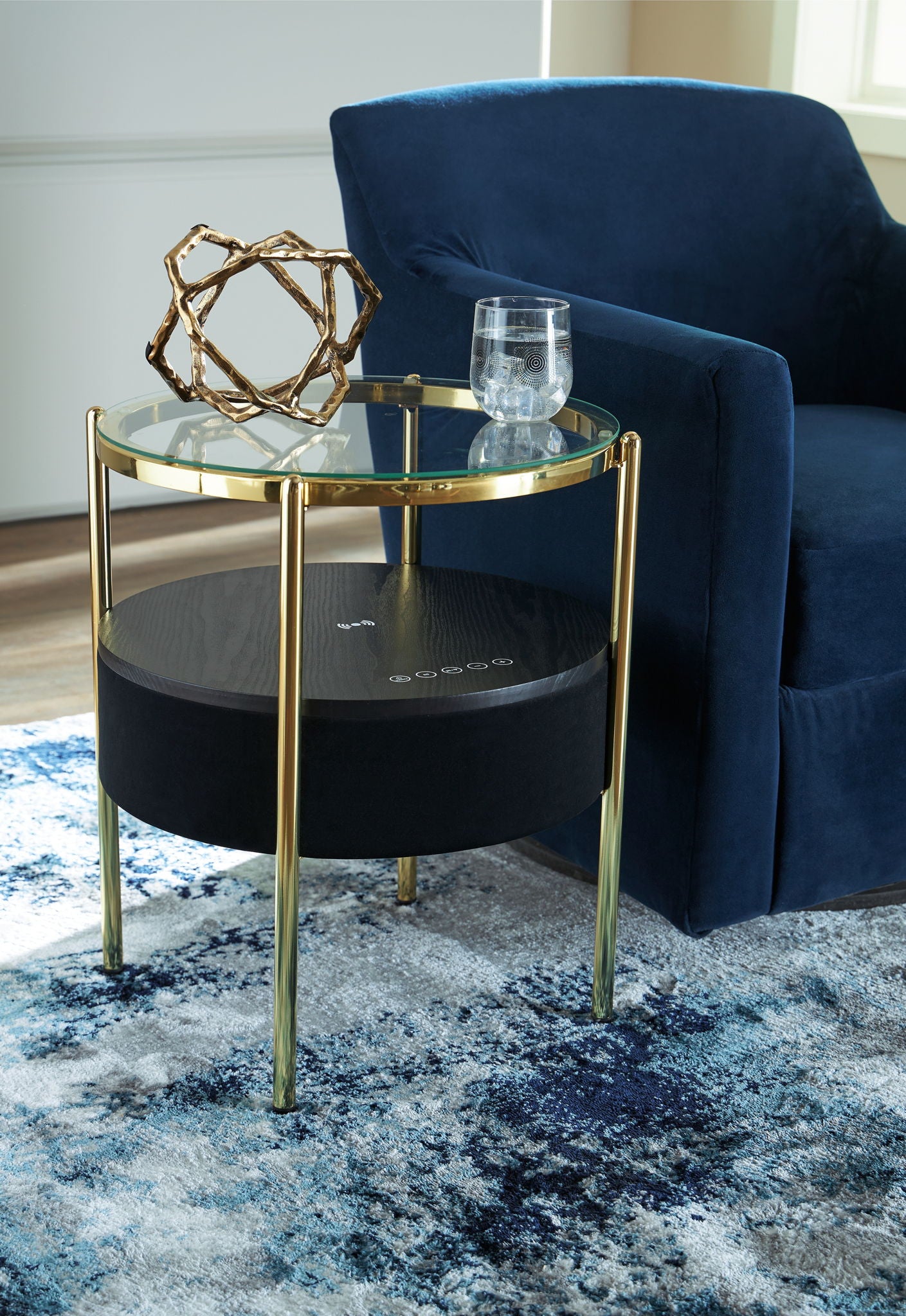 Nedman - Black / Gold Finish - Accent Table With Speaker - Hornell Furniture Outlet