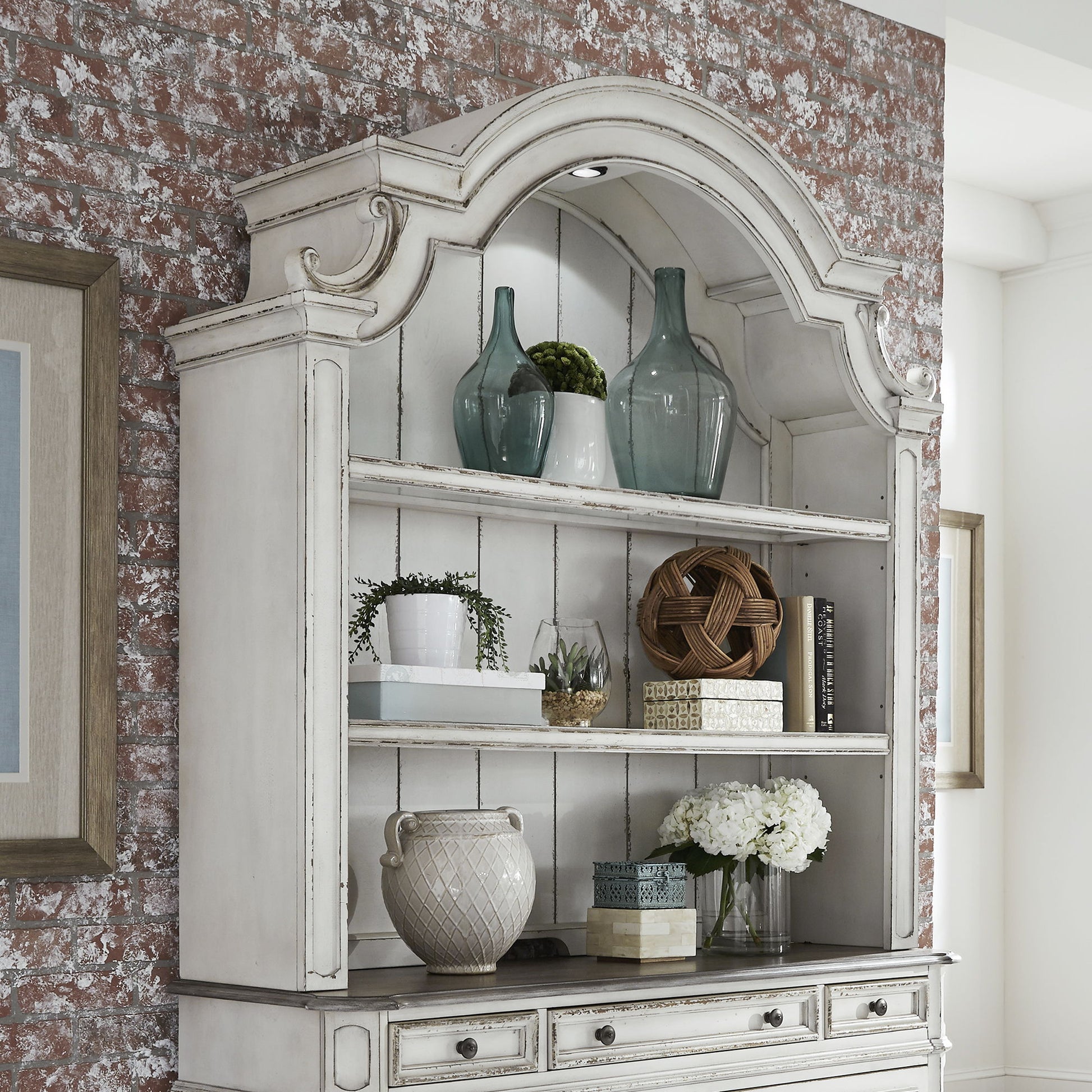 Magnolia Manor - Credenza Hutch - White - Hornell Furniture Outlet
