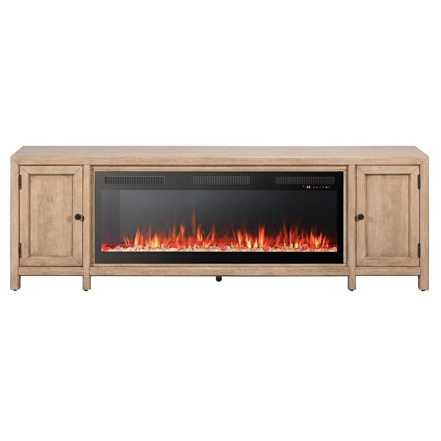 Fireplace TV Console - 82" Console With Fire FTS - Light Brown - Hornell Furniture Outlet