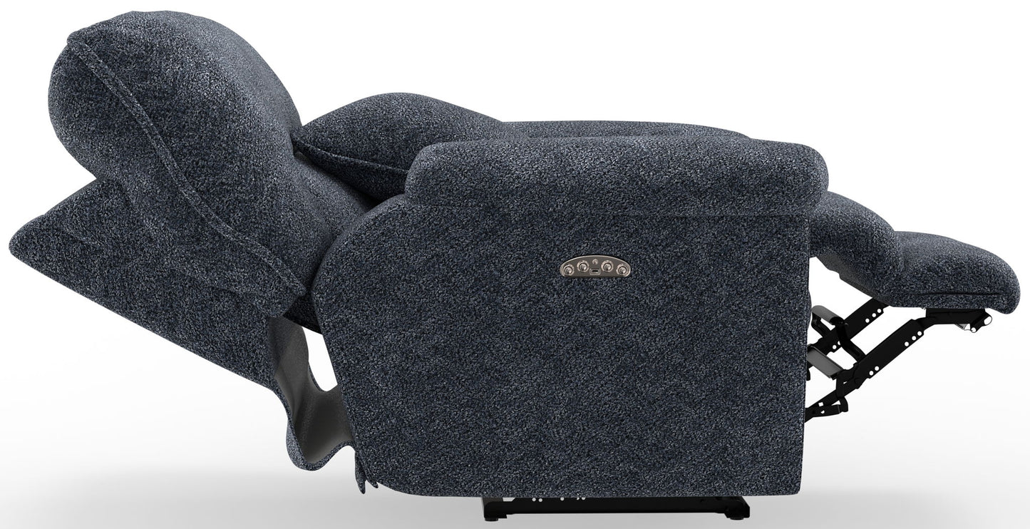 Paxon - Deep Seat Power Lay Flat Recliner With Power Adjustable Headrest - Smoke - Hornell Furniture Outlet