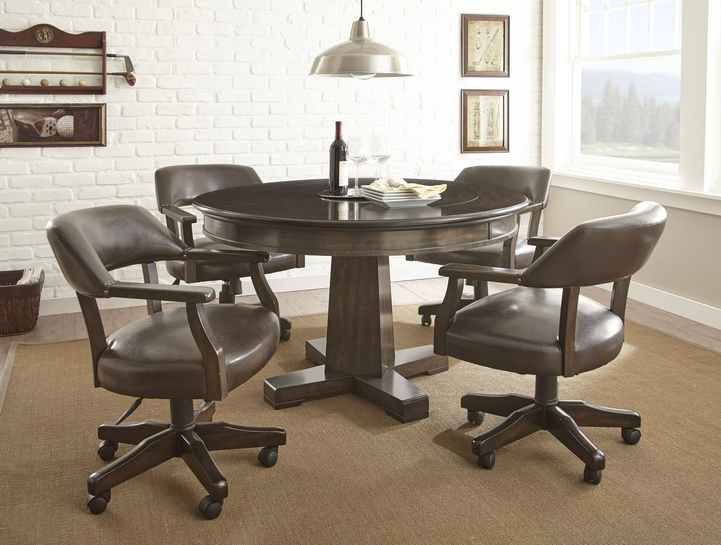 Ruby - 5 Piece Dining Set With Game Table - Brown - Hornell Furniture Outlet