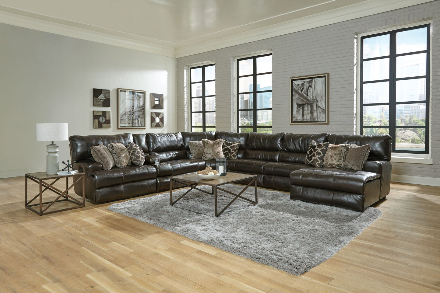 Como - 7 Piece Italian Leather Match Reclining Sectional - Hornell Furniture Outlet