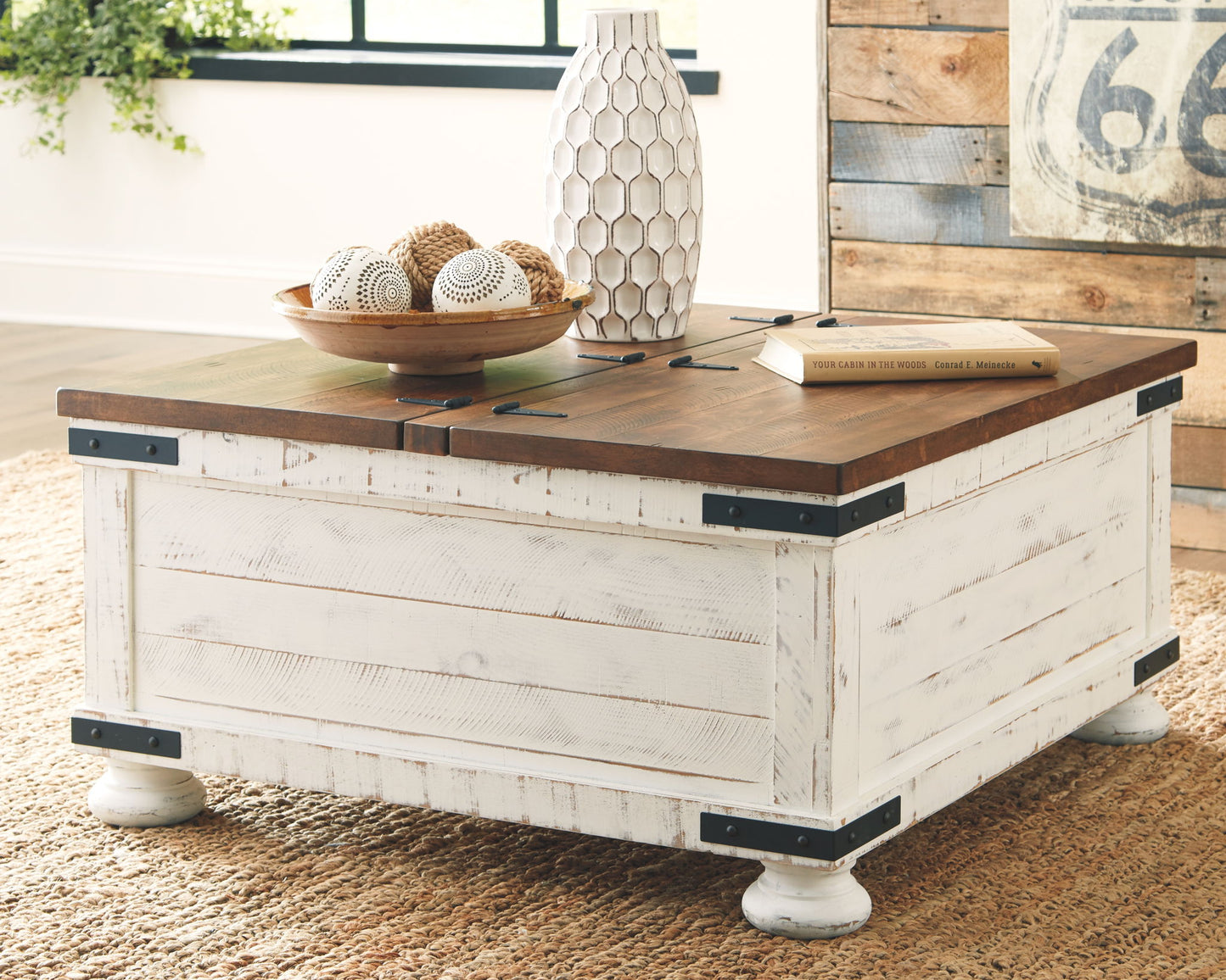 Wystfield - White / Brown - Cocktail Table with Storage - Hornell Furniture Outlet