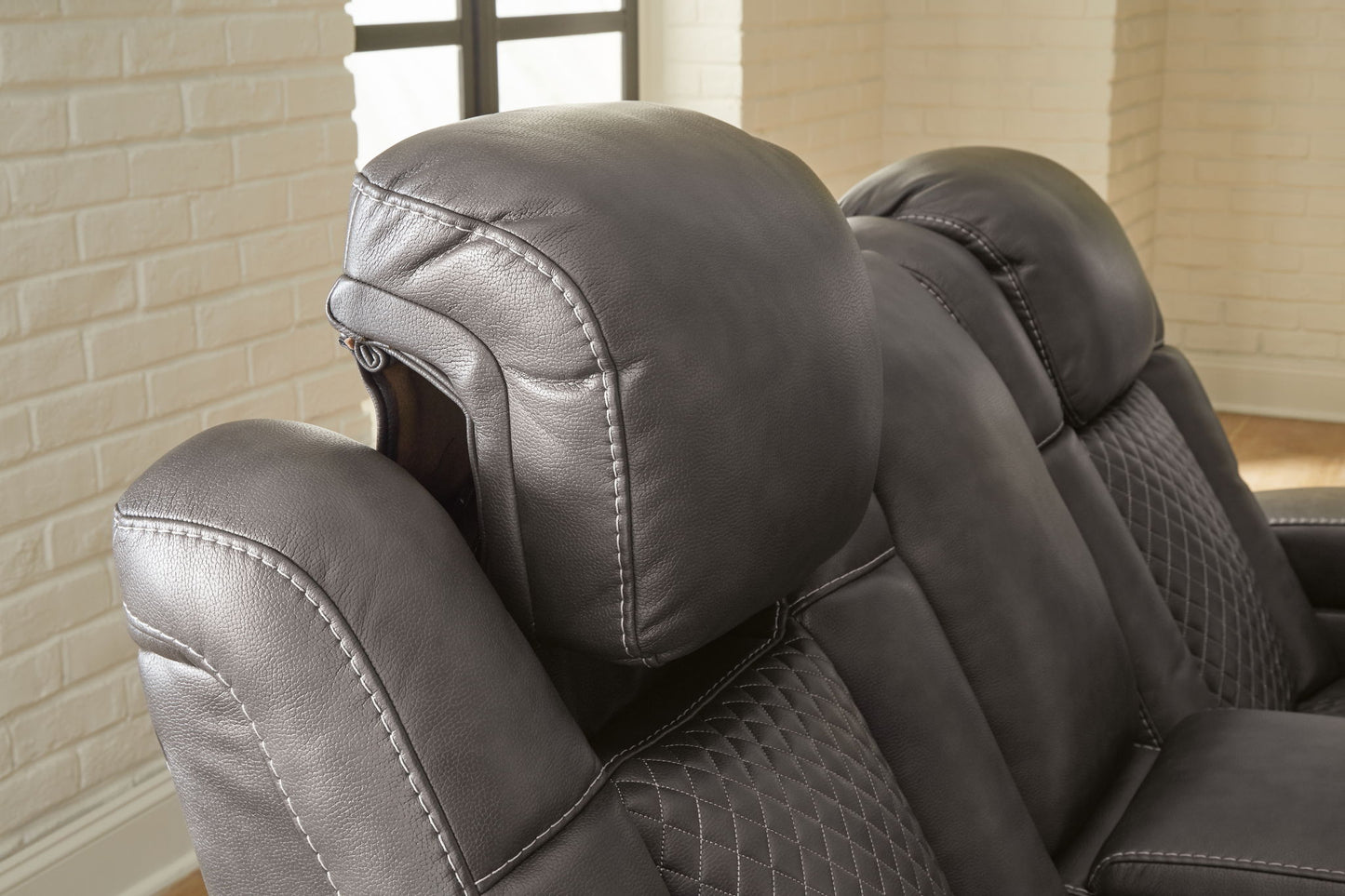 Fyne - dyme - Power Reclining Loveseat With Console/Adj Hdrst - Hornell Furniture Outlet