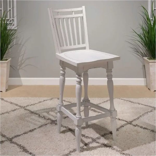 Magnolia Manor - Spindle Back Swivel Bar Stool - Antique White & Weathered Bark - Hornell Furniture Outlet