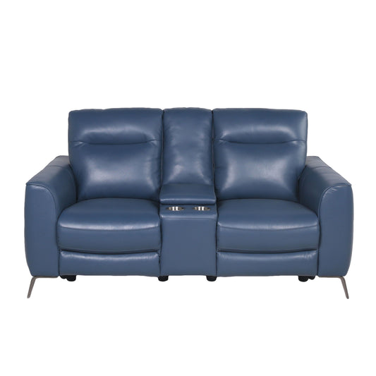 Sansa - Dual Power Reclining Loveseat With Console - Blue - Hornell Furniture Outlet
