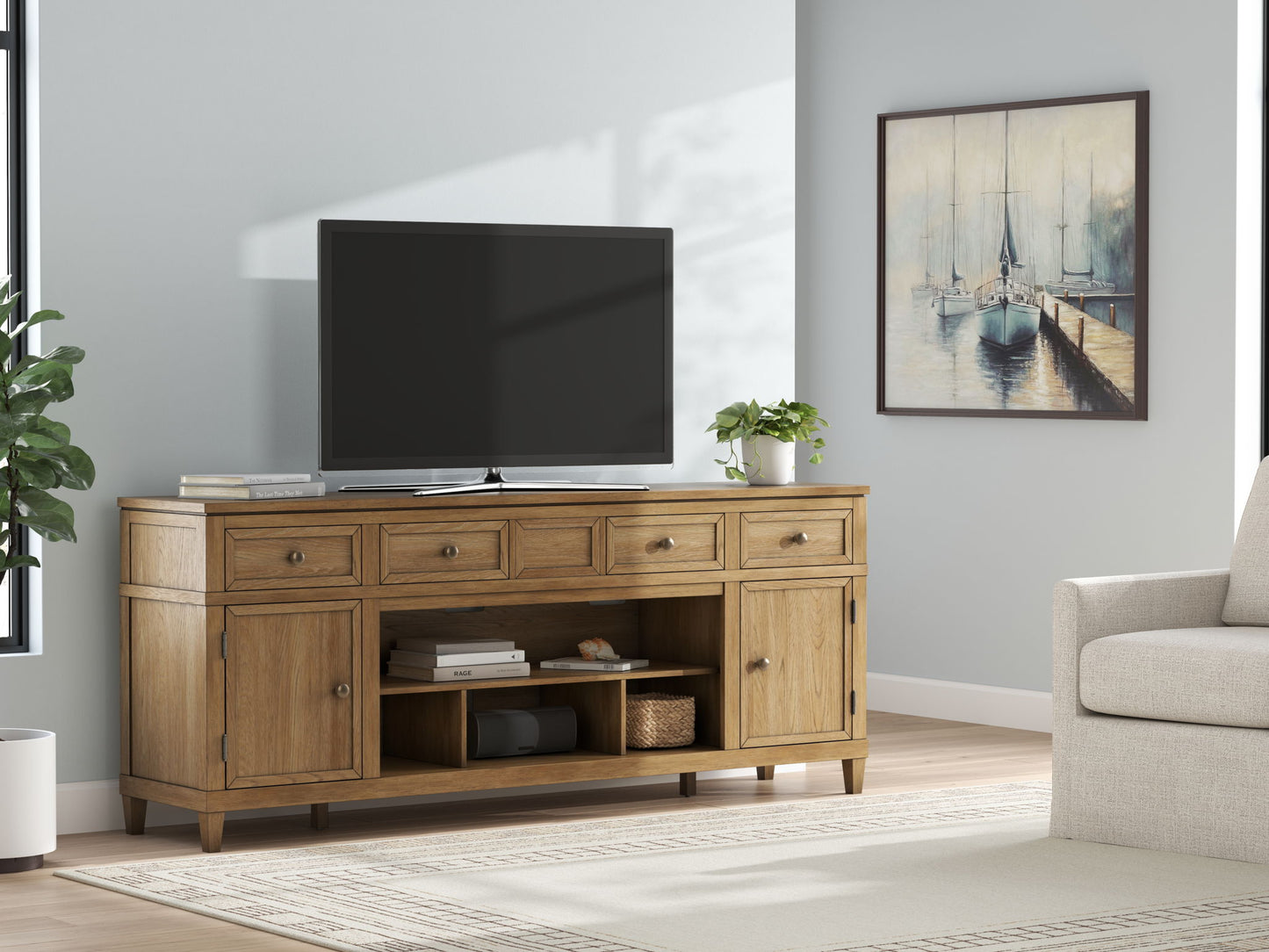 Sharlance - Light Brown - XL TV Stand With Fireplace Option - Hornell Furniture Outlet