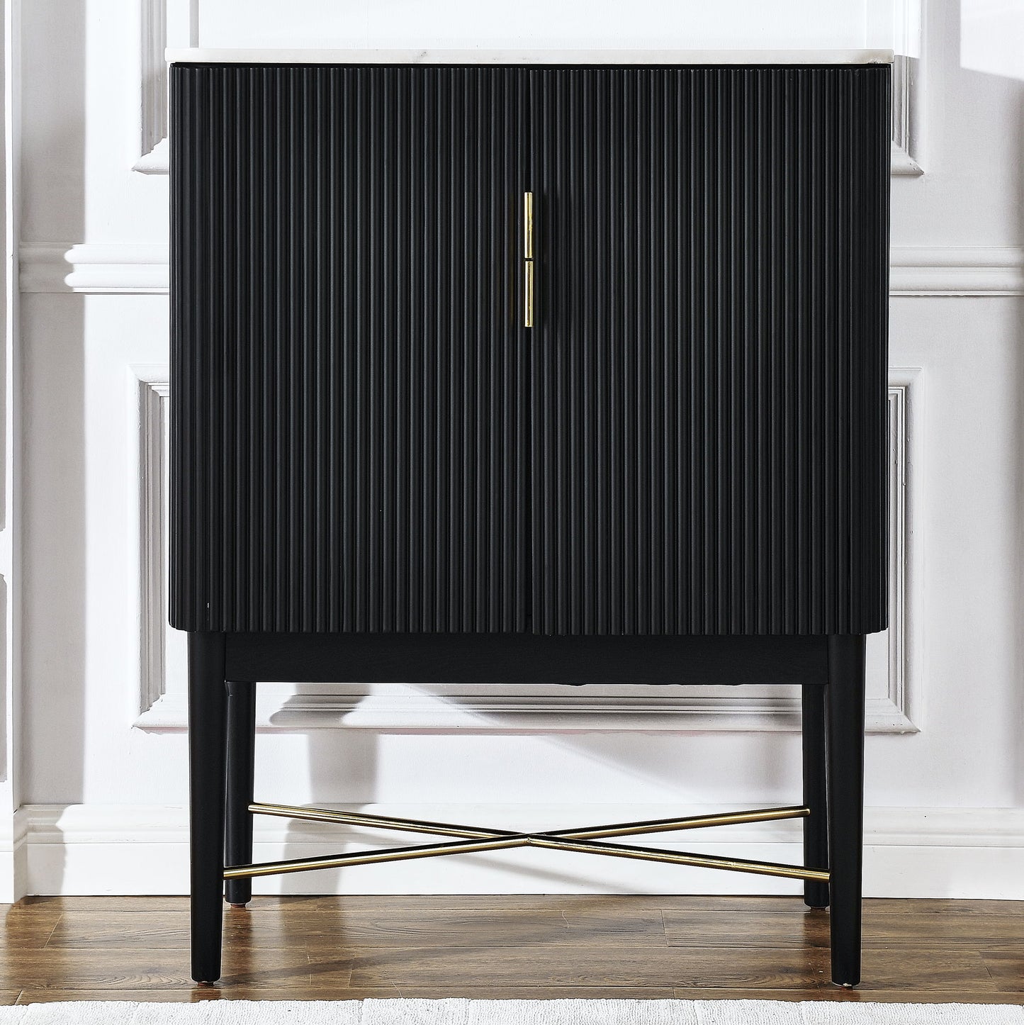 Vida Black - Marble Top Wine Cabinet - White / Black - Hornell Furniture Outlet