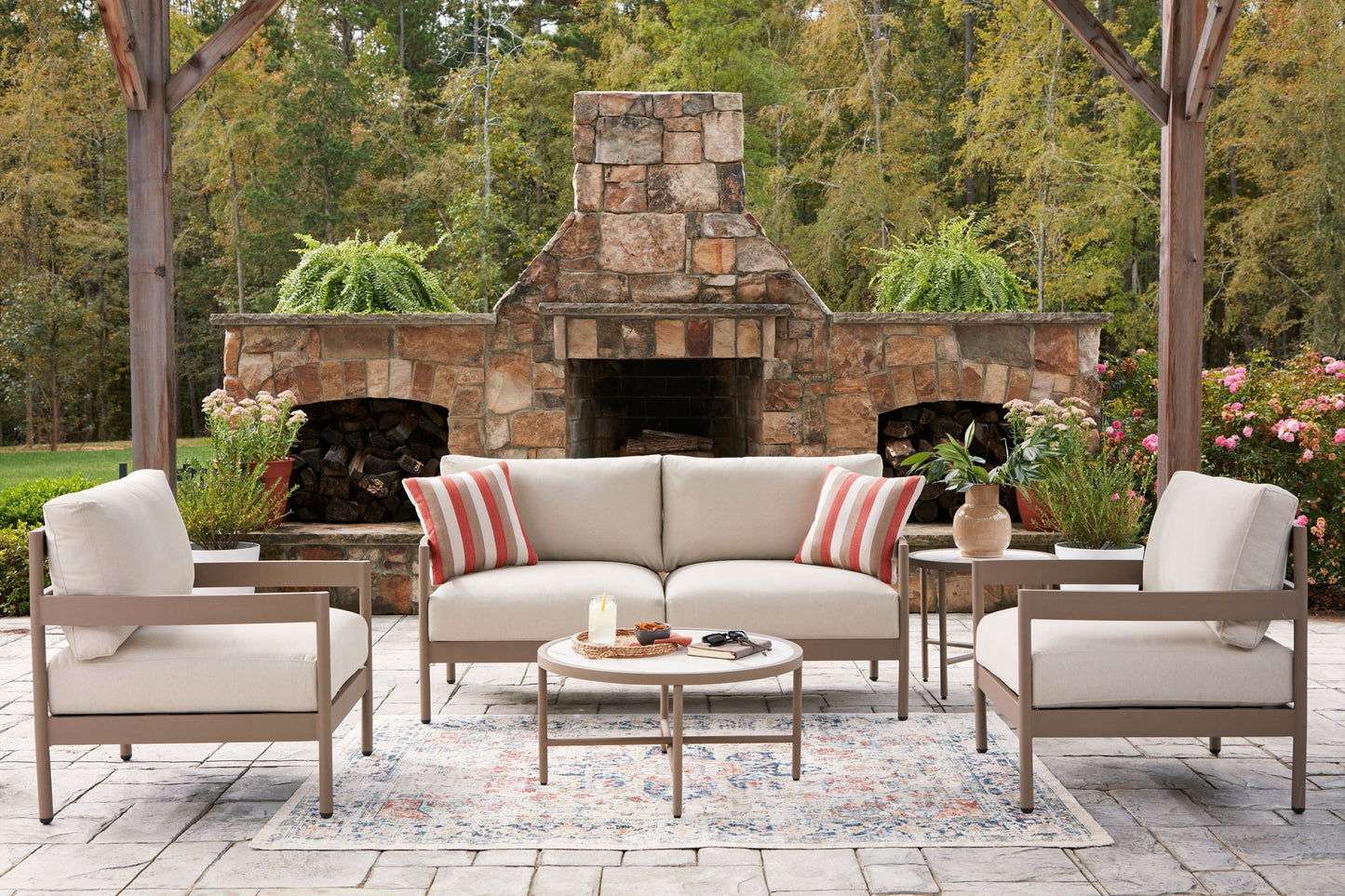 Bluff Trail - Loveseat, Lounge Chairs, Tables Set (Set of 5) - Beige - Hornell Furniture Outlet