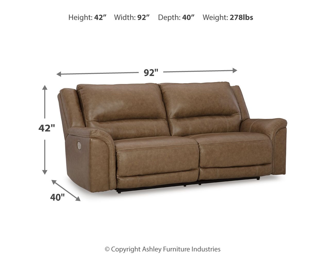 Trasimeno - Caramel - 2 Seat Pwr Rec Sofa Adj Headrest - Hornell Furniture Outlet